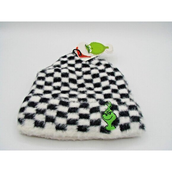 Forever 21 The Grinch Black White Checked Beanie Hat Knit So Soft Streetwear OS - Picture 1 of 11